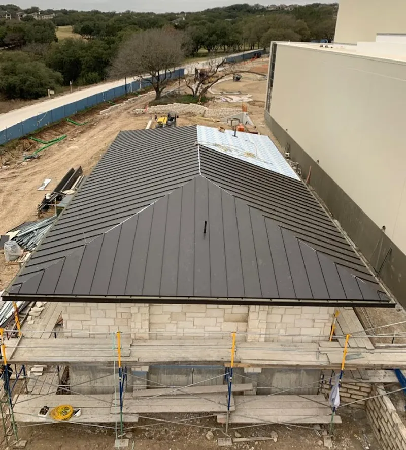 Metal roof new construction with scaffolding in Nolanville
